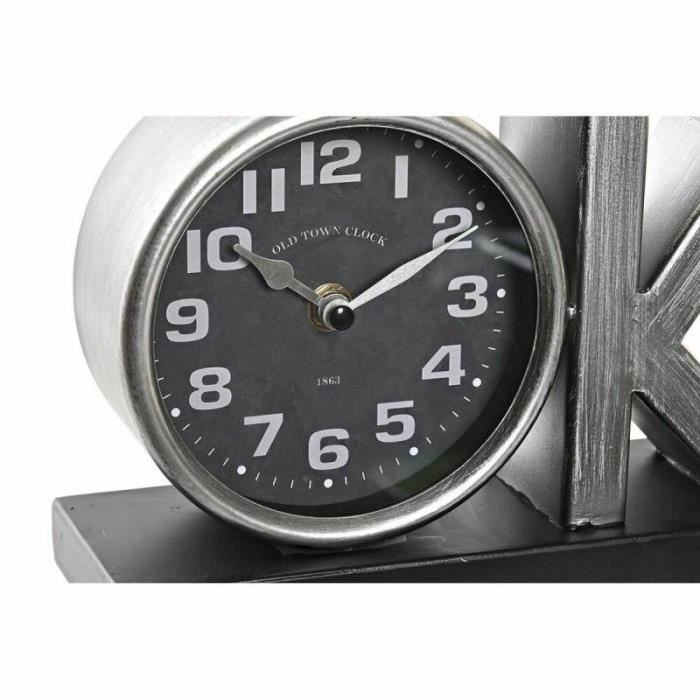 Horloge De Table - DKD Home Decor - Argenté Noir - Fer - 23 X 8 X 15 Cm - 2 Unités