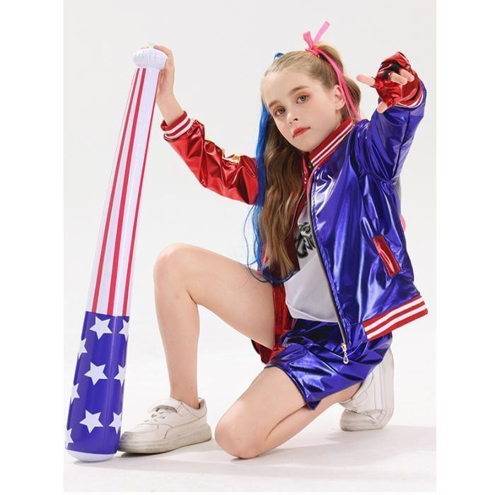 Déguisement femme - HANLIN - Clown bicolore - Veste, short et t-shirt - Polyester léger - Rouge & bleu