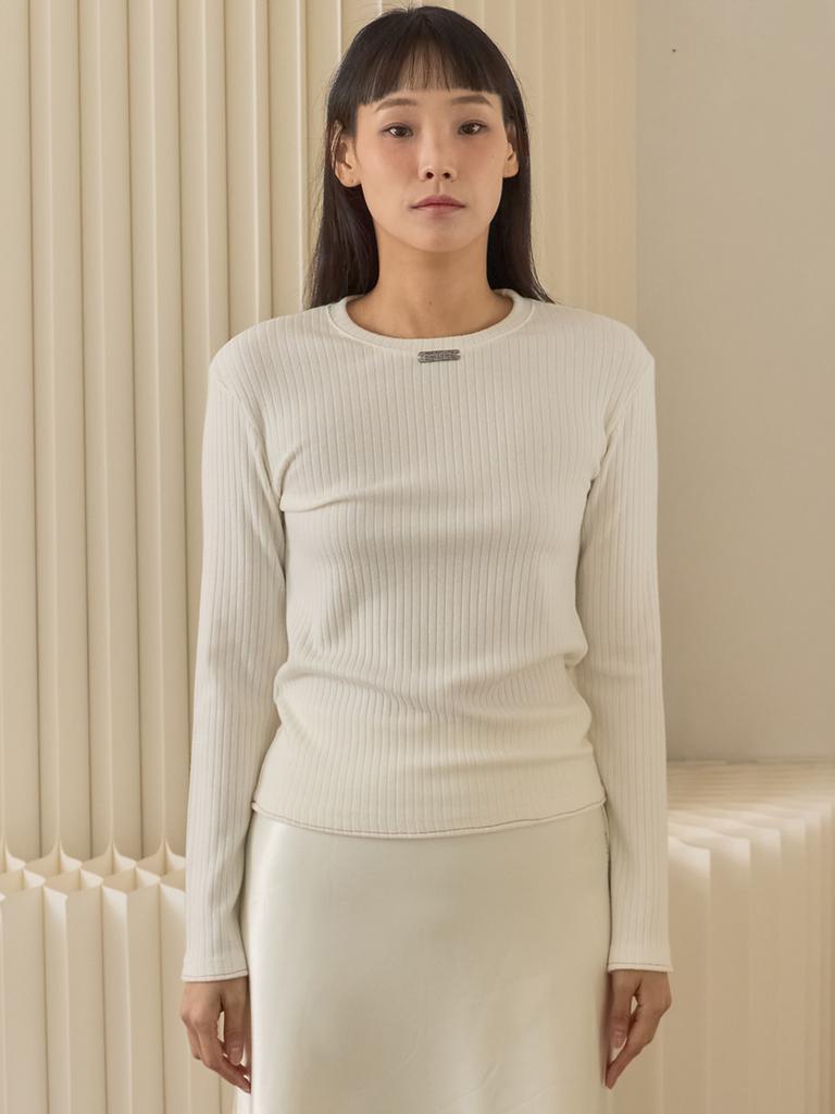 SORRY, TOO MUCH LOVE Fine Rib Long Sleeve Top_Ivory