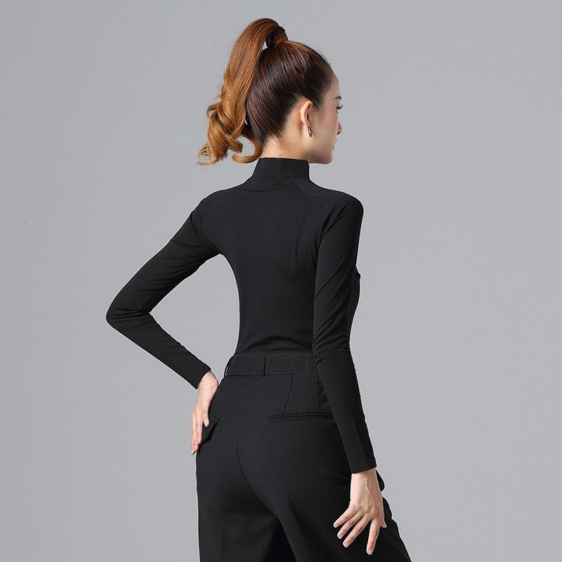 Women's Long Sleeve Zipper High Collar Latin Dance Tops for Autumn and Winter Training