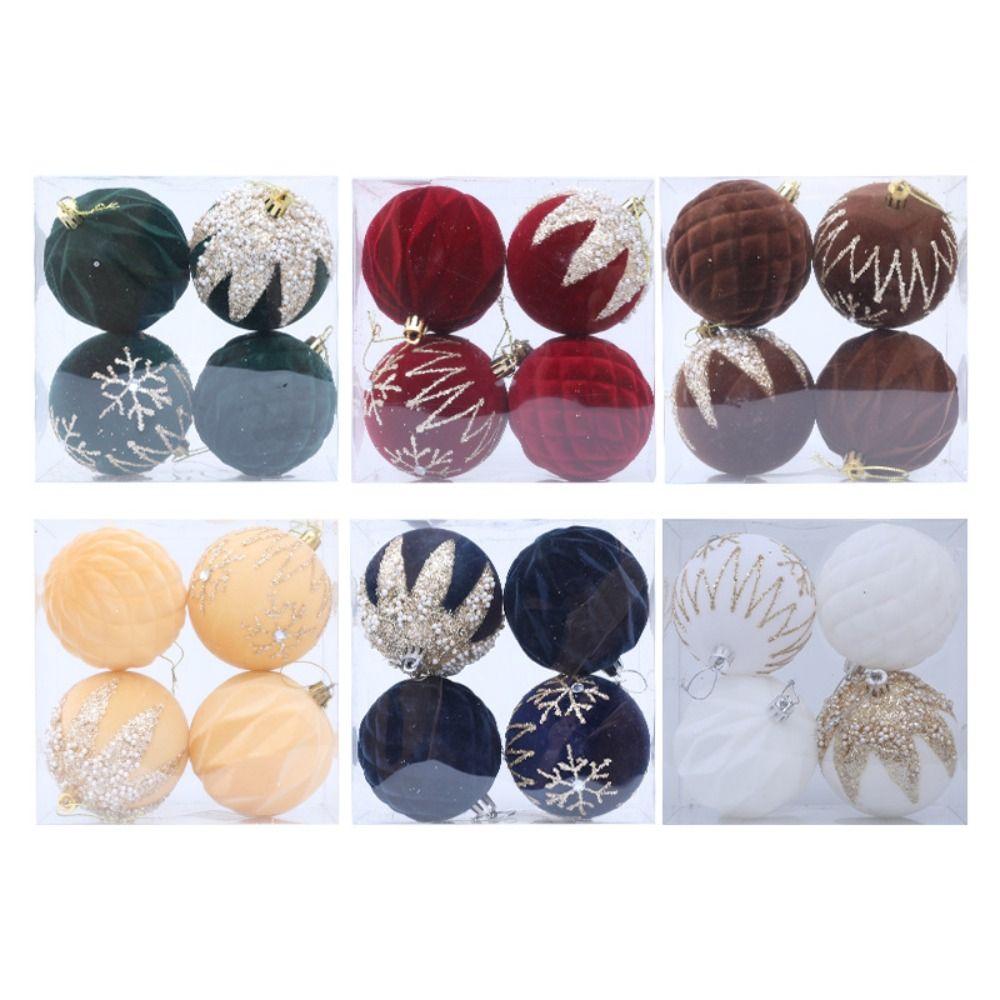 4pcs Glitter Christmas Tree Hanging Balls Flocked Xmas Ball Ornaments Xmas Gift Balls  Party Favors