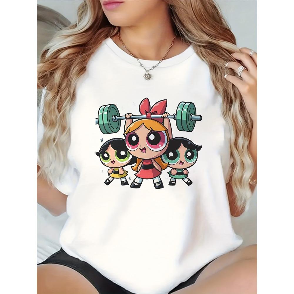 Girls Super Powerful Blouse Training Harajuku Short Sleeve Casual Women's T-shirt Clothing Street Tops Tees Aesthetic Clothes
