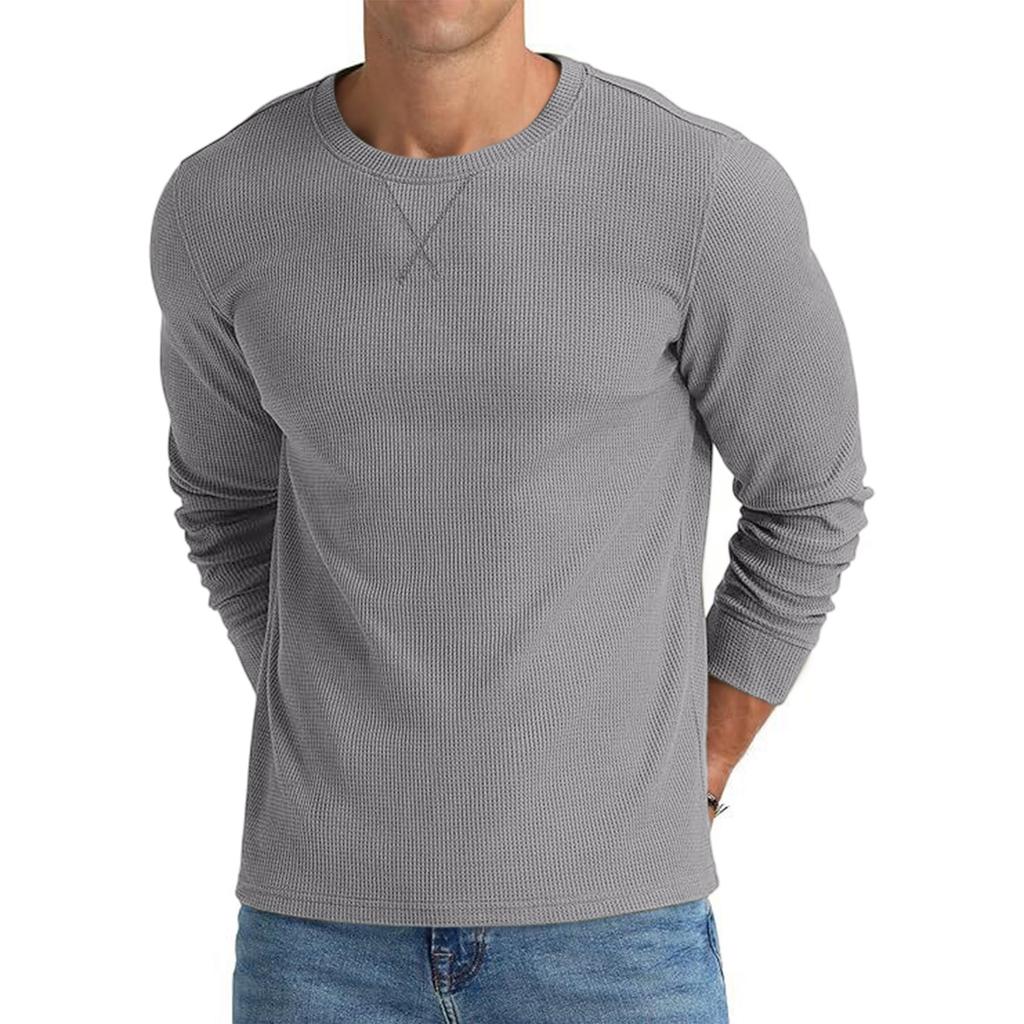 Men's Knit Crewneck Long Sleeve Color Top for Spring and Fall