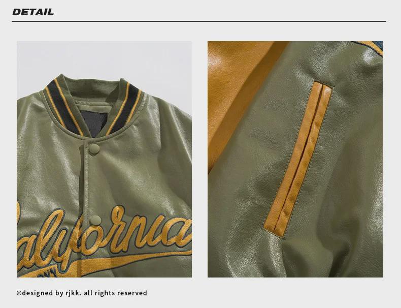 Men's Spring & Autumn Embroidered PU Leather Baseball Jacket