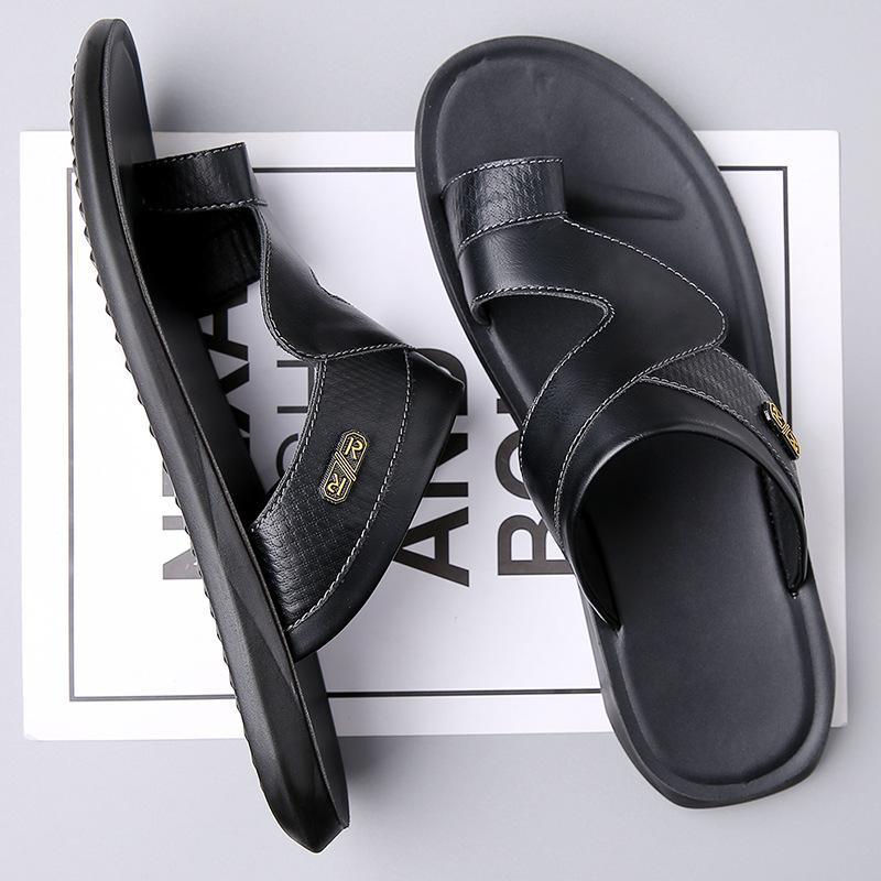 New Men's Sandals Summer Fashionable Pu Leather Flip Flops Youth Beach Shoes Slippers Comfortable Casual Footwear