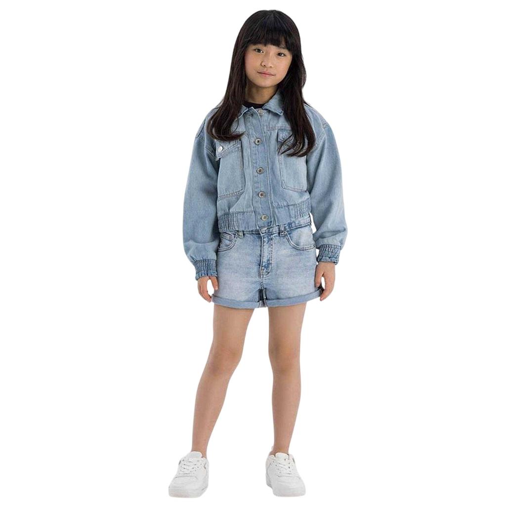 Minoti Girls Denim Cropped Bomber Jacket