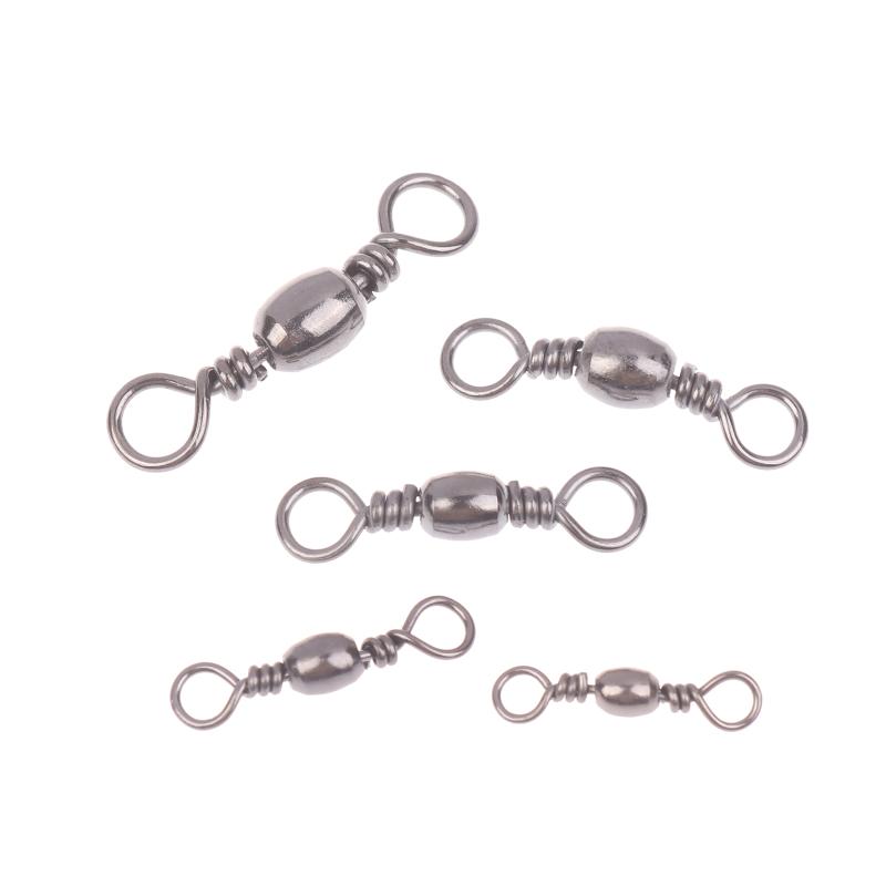 100Pcs Fishing Rolling Swivel Snap Drag Stainless Steel Fishhooks Barrel Swivel Fishing Line Connector Saltwater Freshwater