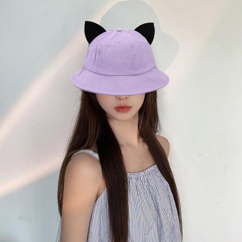 Unisex Harajuku Fischerhut Atmungsaktiver Fischerhut Sonnenhut Kätzchenohr-Dekore Sport Vintage Kätzchenohr