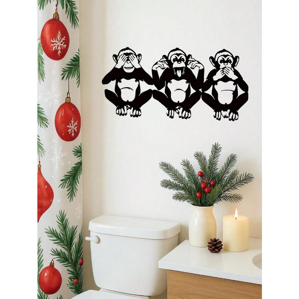 Metal Three Wise Monkeys Wall Sculpture, See Hear Speak No Evil Figure, Home Decor, Primate Animal Art, Iron Craft Gift