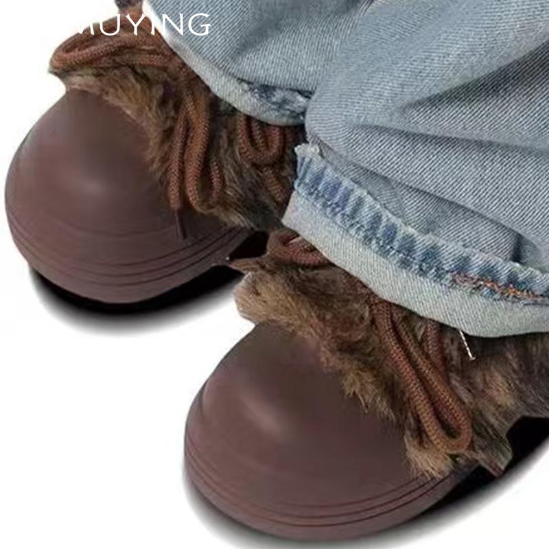 Fur Platform Women Ankle Boots Flats Warm Fashion Shoes Woman 2025 Trend Winter Designer New Brand Walking Cozy Punk Femme Botas