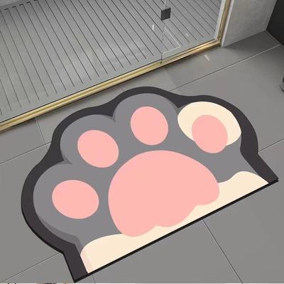 Cartoon Cat Paw Diatomaceous Earth Bathroom Floor Mat - Absorbent Foot Pad for Home and Toilet Entrance.