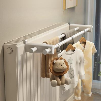 Étendage à vêtements pour radiateur 50 cm Installation sans perçage Gain de place Support à linge Avec crochets Pour serviettes et vêtements