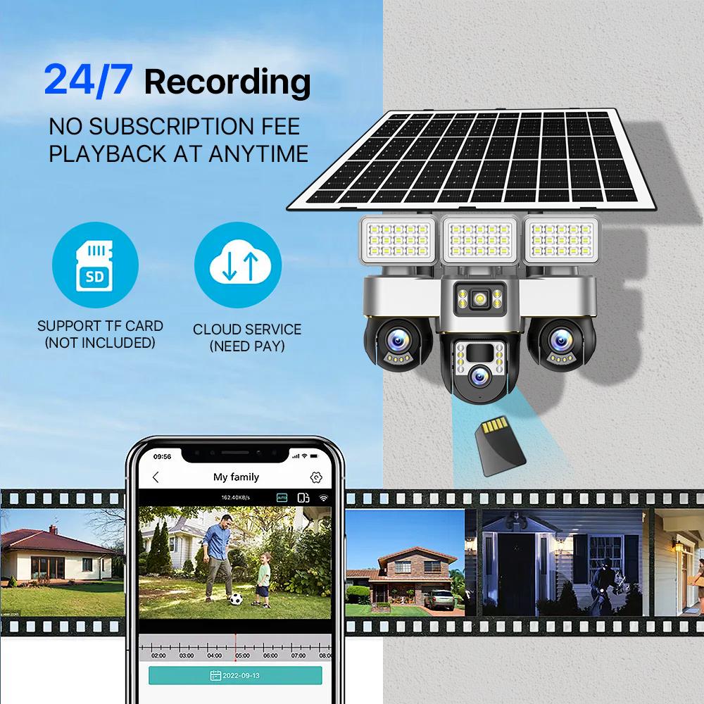 2-in-1 Solar Light & Camera – 3 Screens, 16000mAh, Wireless WiFi CCTV IP Camera, Night Vision Outdoor Surveillance