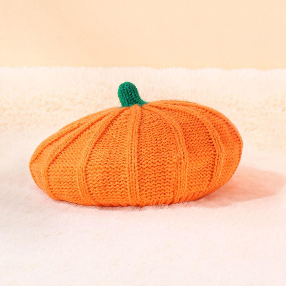 Keep Warm Knitted Hat Orange Parent-Child Hat Casual Pumpkin Beret  Halloween Decoration