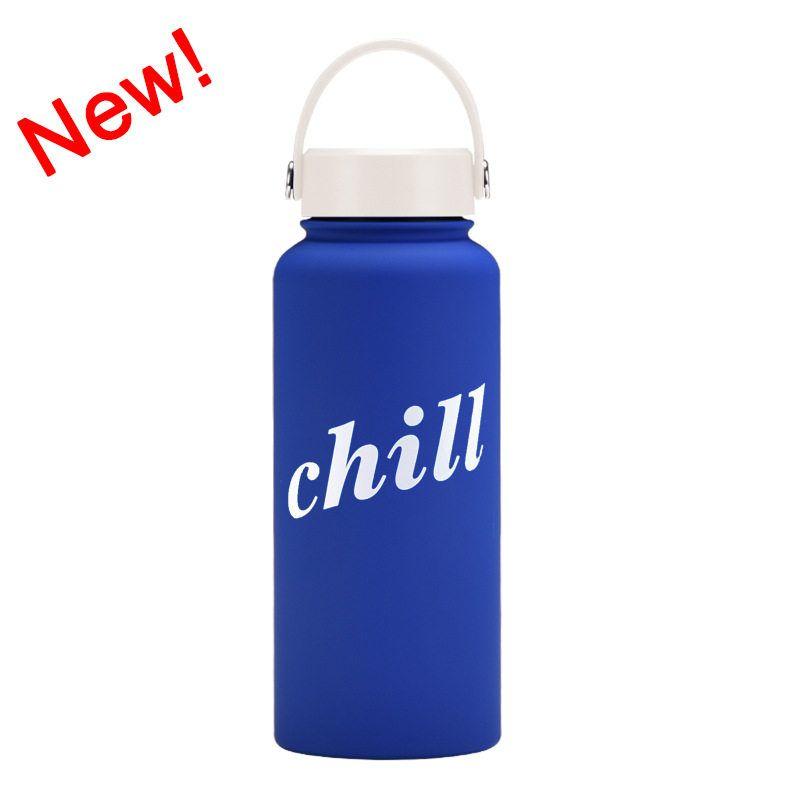 2025 New Model 1L Large Capacity Thermos Cup with Wide Mouth, Portable Handle, Sports Water Bottle, Outdoor Printed Water Cup for Women