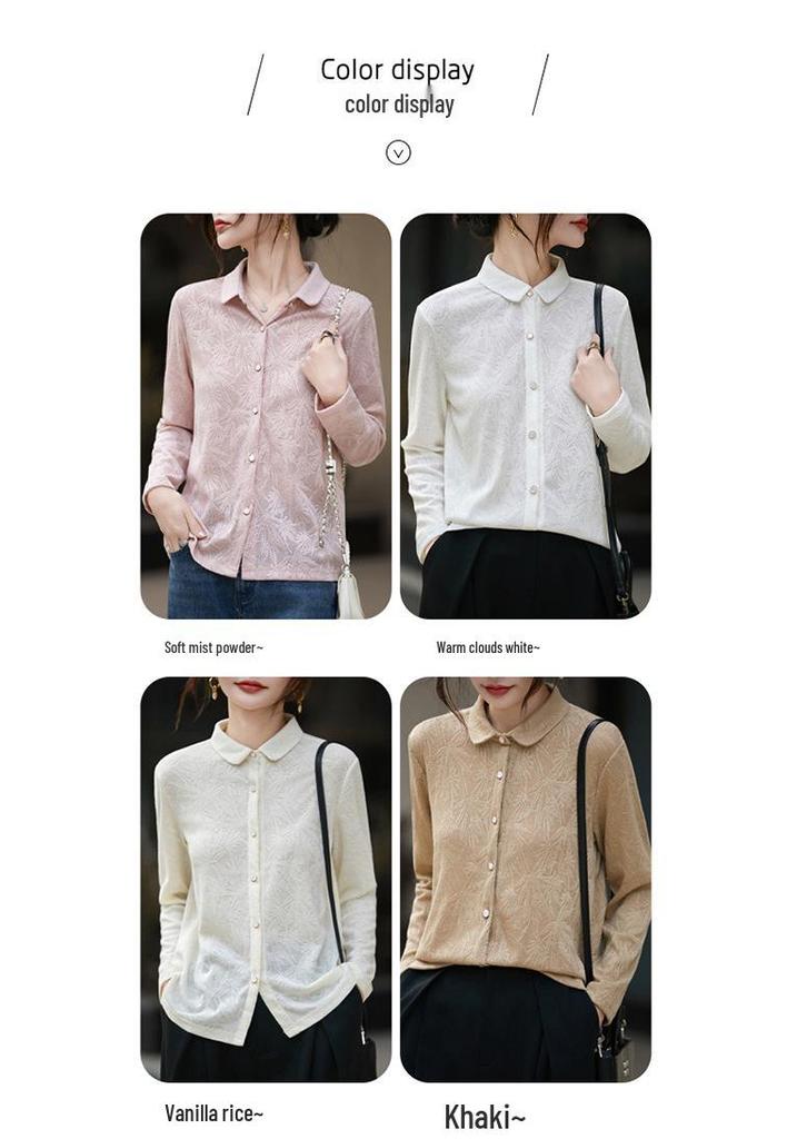 Women's Polo Collar Knit Cardigan - Autumn/Winter Jacquard Long Sleeve, Loose Fit, Versatile Design.