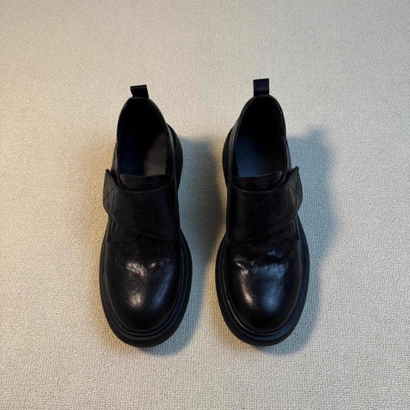 Sheepskin Retro Thick Heel Velcro Versatile Round Head Leather One-pedal Small Leather Shoes Women