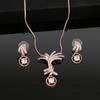 Estele Women Designer Rose Gold Plated Palm Tree Crystal Necklace Set