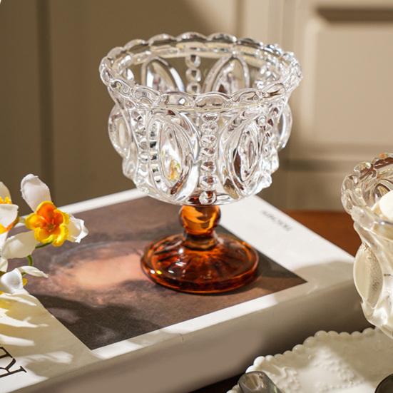 yangyizhi Vintage Glass Dessert Cup, Embossed Ice Cream Bowl, Thickened Footed Sundae Bowls for Cream, Yogurt, Parfait, Trifle, Fruit, Party Serving
