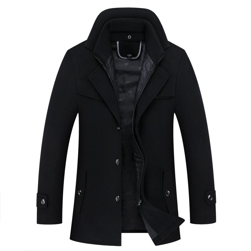 

Осенне-зимнее мужское шерстяное пальто, модное утолщенное шерстяное мужское пальто с двойным воротником L чёрный