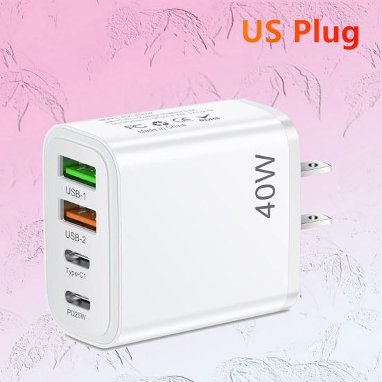 40W Phone Charger Head 2USB 2PD Fast Charging High Power Universal US Plug Travel Wall Charger Adapter for iPhone for Samsung for Huawei for Xiaomi