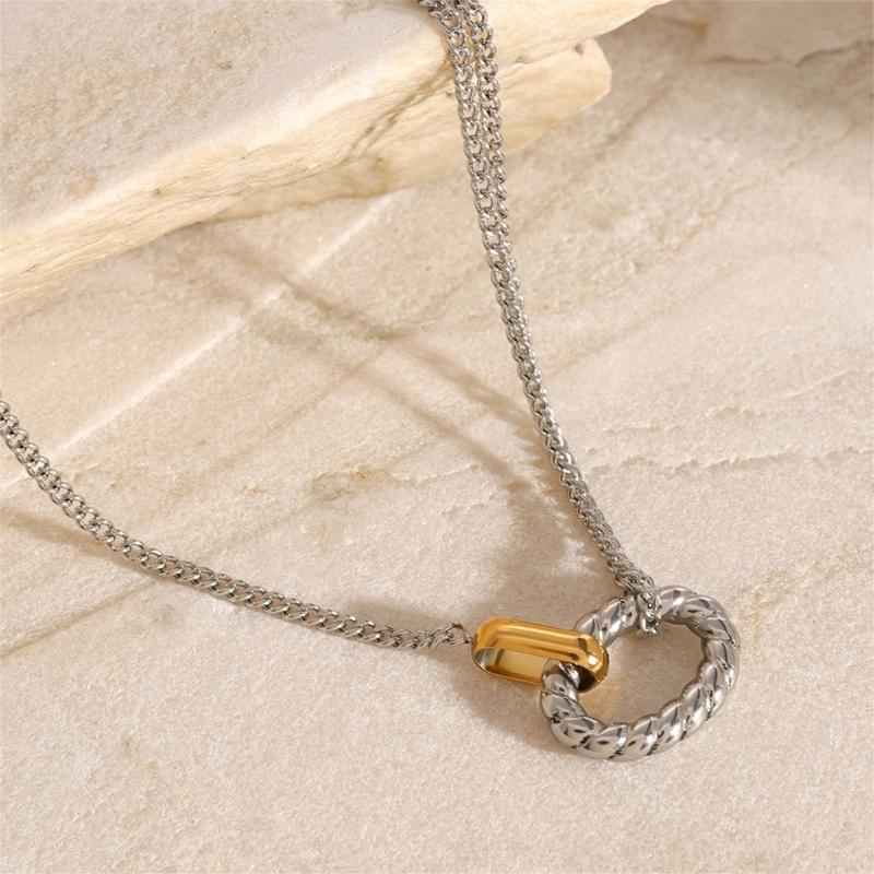 Elegant Stainless Steel Texture Jewelry Set with Round Stripes Designs Includes Necklace Earrings and Bracelet