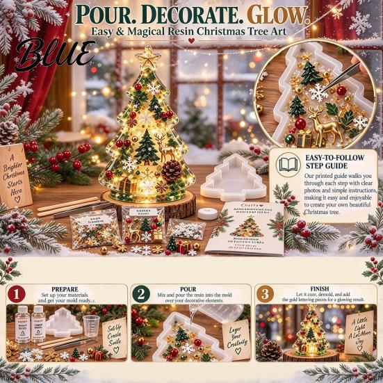 Family Craft Night Kit with Light DIY Christmas Tree Activity Resin Kit Epoxy Mold LED
