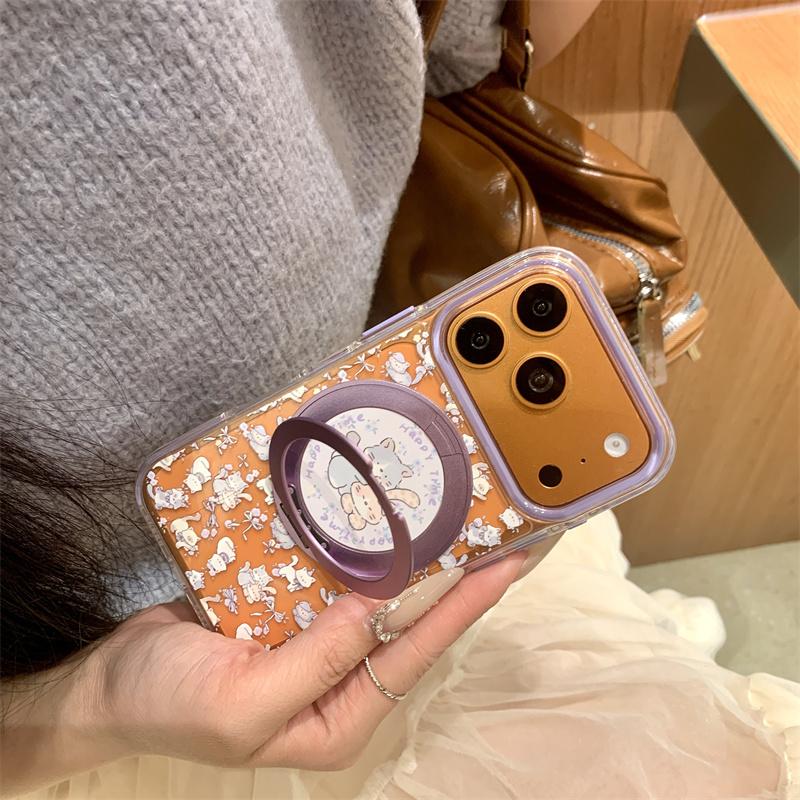 New 2026 Cute Cartoon Cat Rabbit Phone Case For iPhone 17 Pro 16 15 14 Pro Max with 360° Stand Magnetic Shockproof Cover