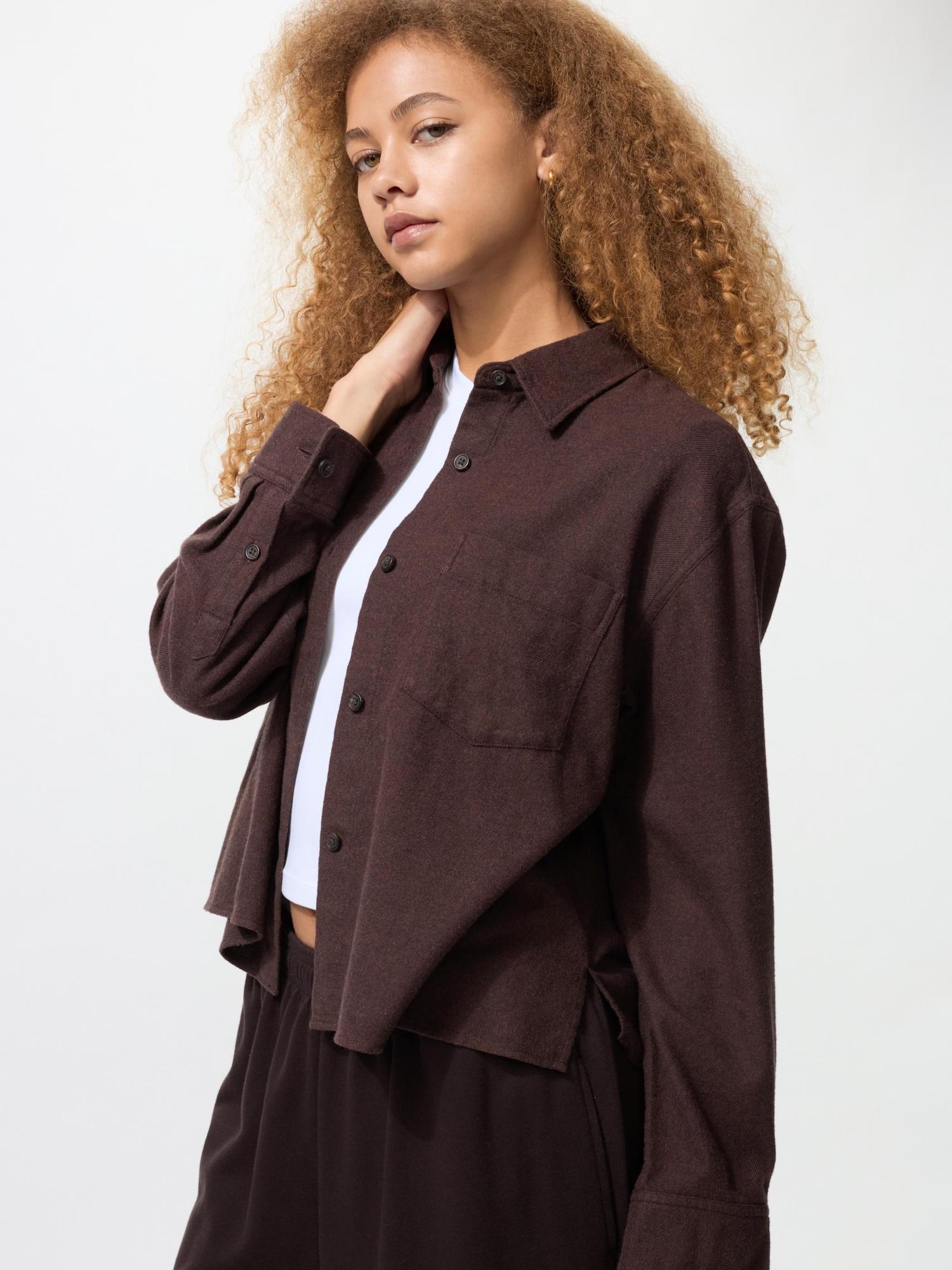 

Uniqlo Фланелевая рубашка бокси с длинным рукавом 38 DARK BROWN/WOMEN XS