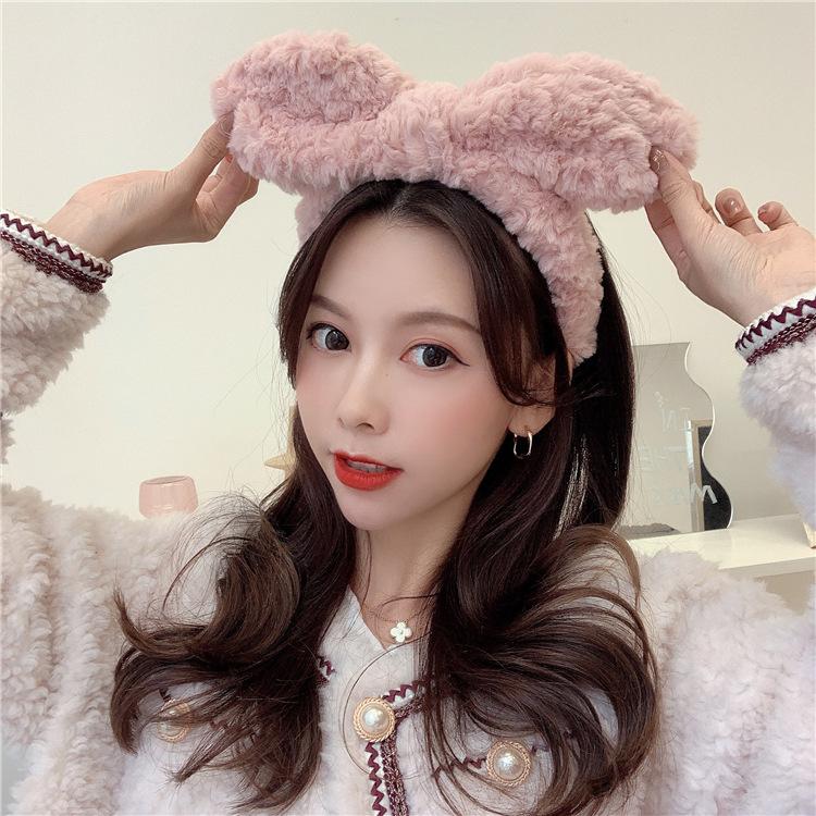 Autumn And Winter Big Bow Headband Ins Korean Style Three-Dimensional Rabbit Ears Face Wash Headband Hair Decoration Plush Headband Female