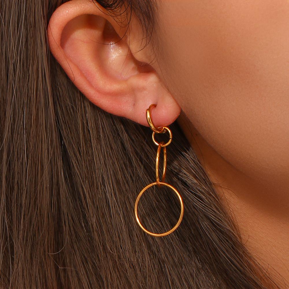 2026 Minimalist Three Hoop Drop Earrings 18K Gold Plated Personalized Waterproof Jewelry Earrings for Women Party Jewelry