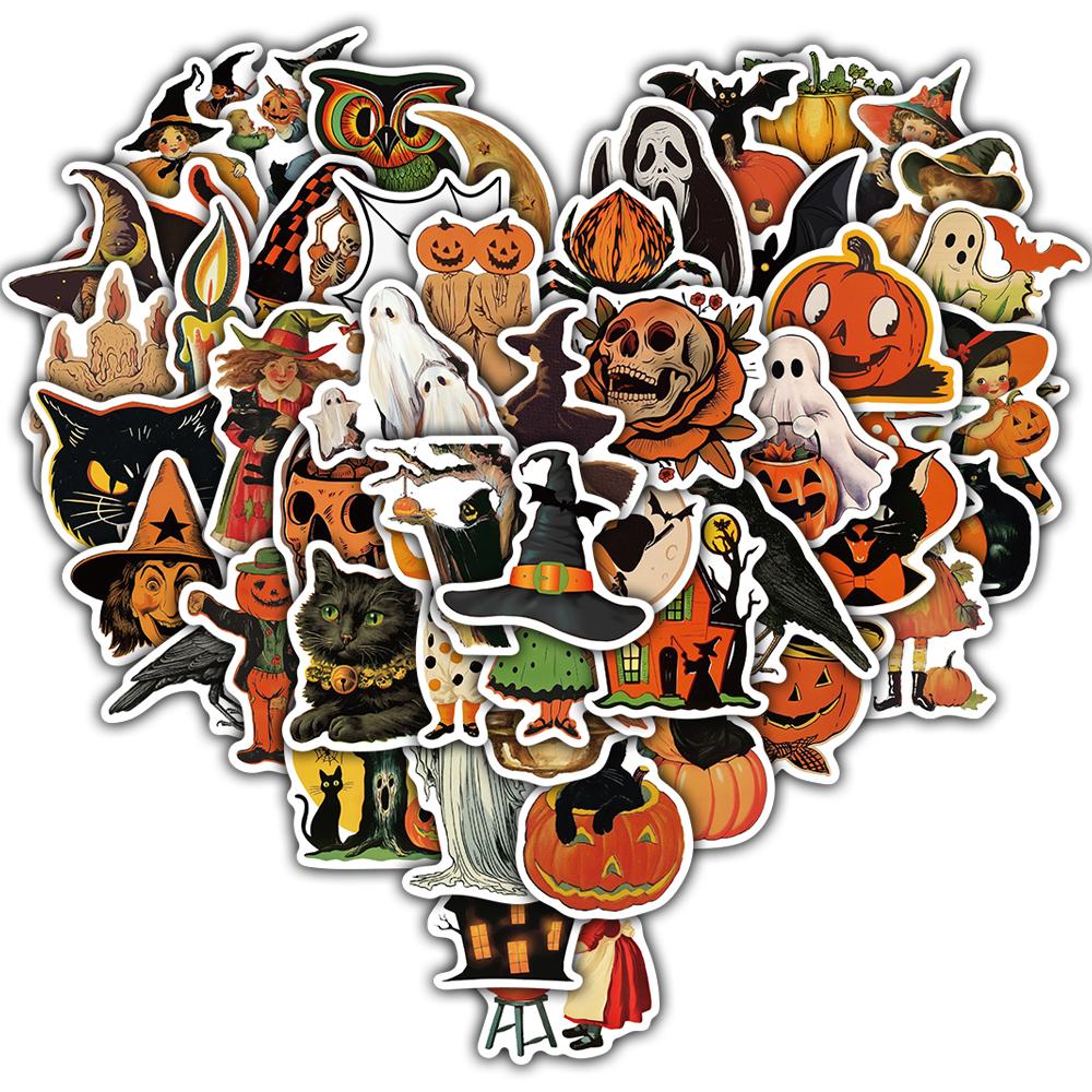 52PCS Pumpkin Witch Sticker Nostalgia Aesthetic Creative Scrapbook Coffee Laptop Phone Guitar Gifts Harajuku Living Room Sticker