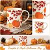 Tazza Zucca Foglia d'Acero di Halloween con Design Stampato 2D, Tazza da Caffè in Ceramica per Decorazione Stagionale Autunnale