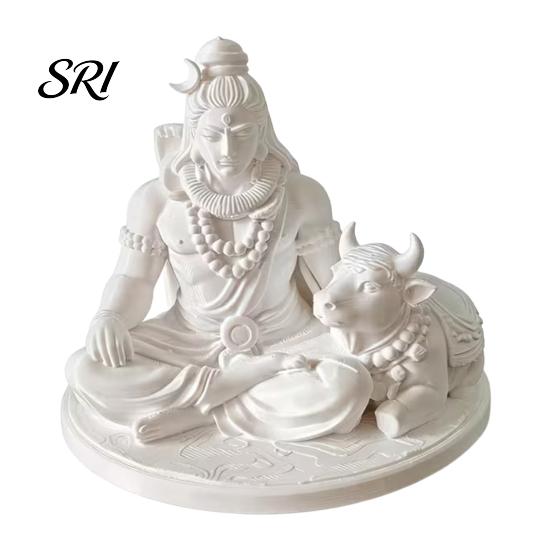 Home Altar Ornament 3D Printed Sacred Shiva Statue with Nandi Bull, Miniature Desktop Meditation Prayer Room Decoration Decor, Spiritual Gift for Yoga