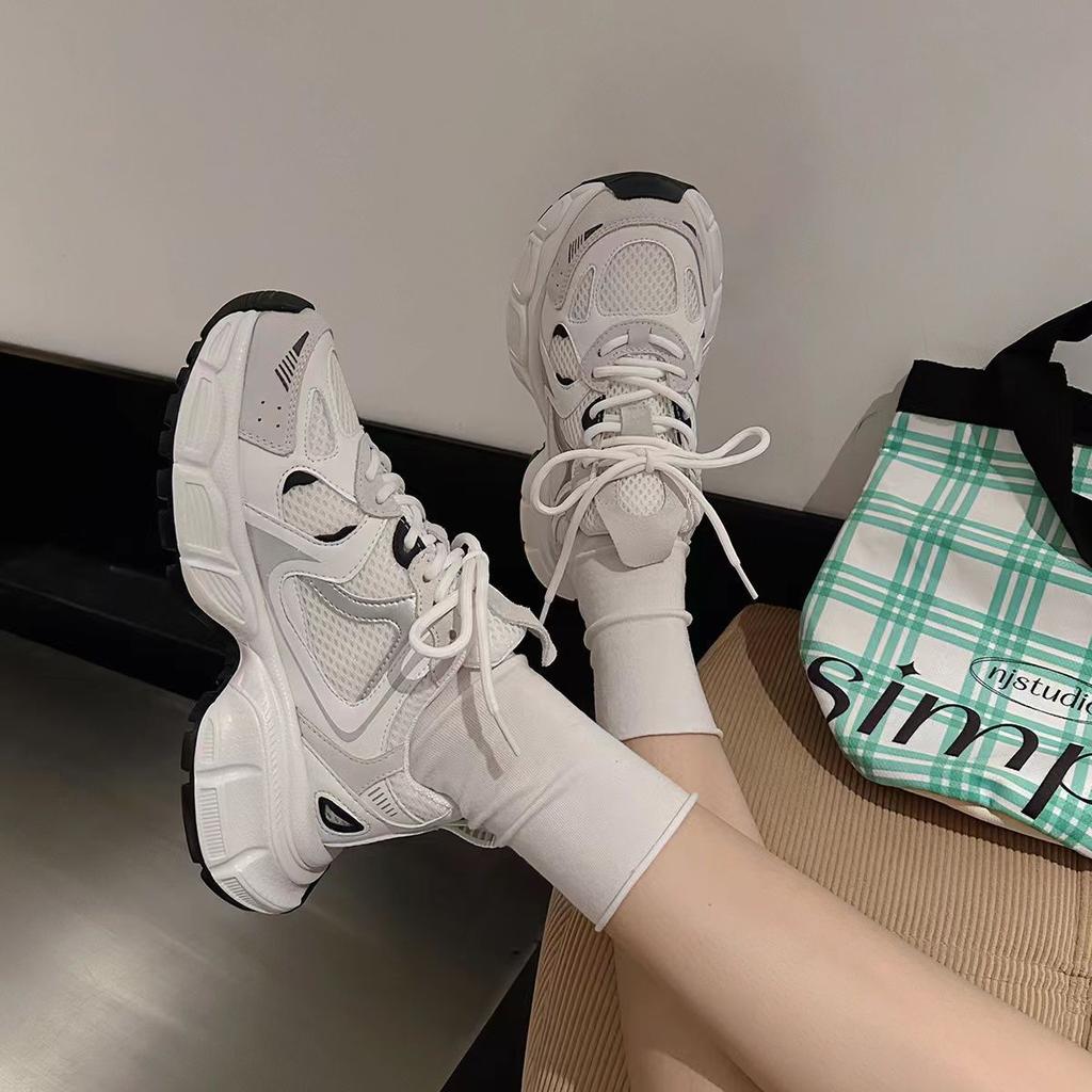 Daddy Shoes Women's 2025 New Autumn Women's Shoes Mesh Breathable Casual Sports Shoes Versatile Platform White Board Shoes