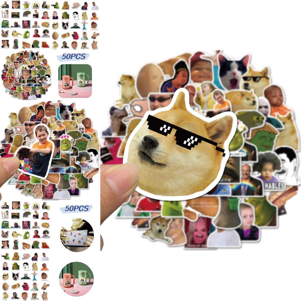 50-teiliges wasserfestes PVC-Aufkleber-Set mit einzigartigen Internet-Promi-Emoticon-Designs