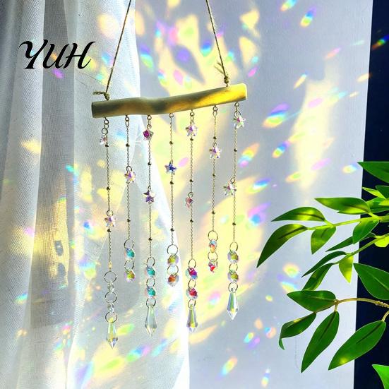 Glass Wind Chimes Crystal Chime Pendant, Glittering Sun Catchers with Long Outdoor Courtyard Accessory Tassel, Sophisticated Hanging Ornament