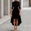 Women's Color Mesh Cocktail Dress with Mock Neck, Three-Quarter Sleeves and Asymmetric Hem for Evening Party