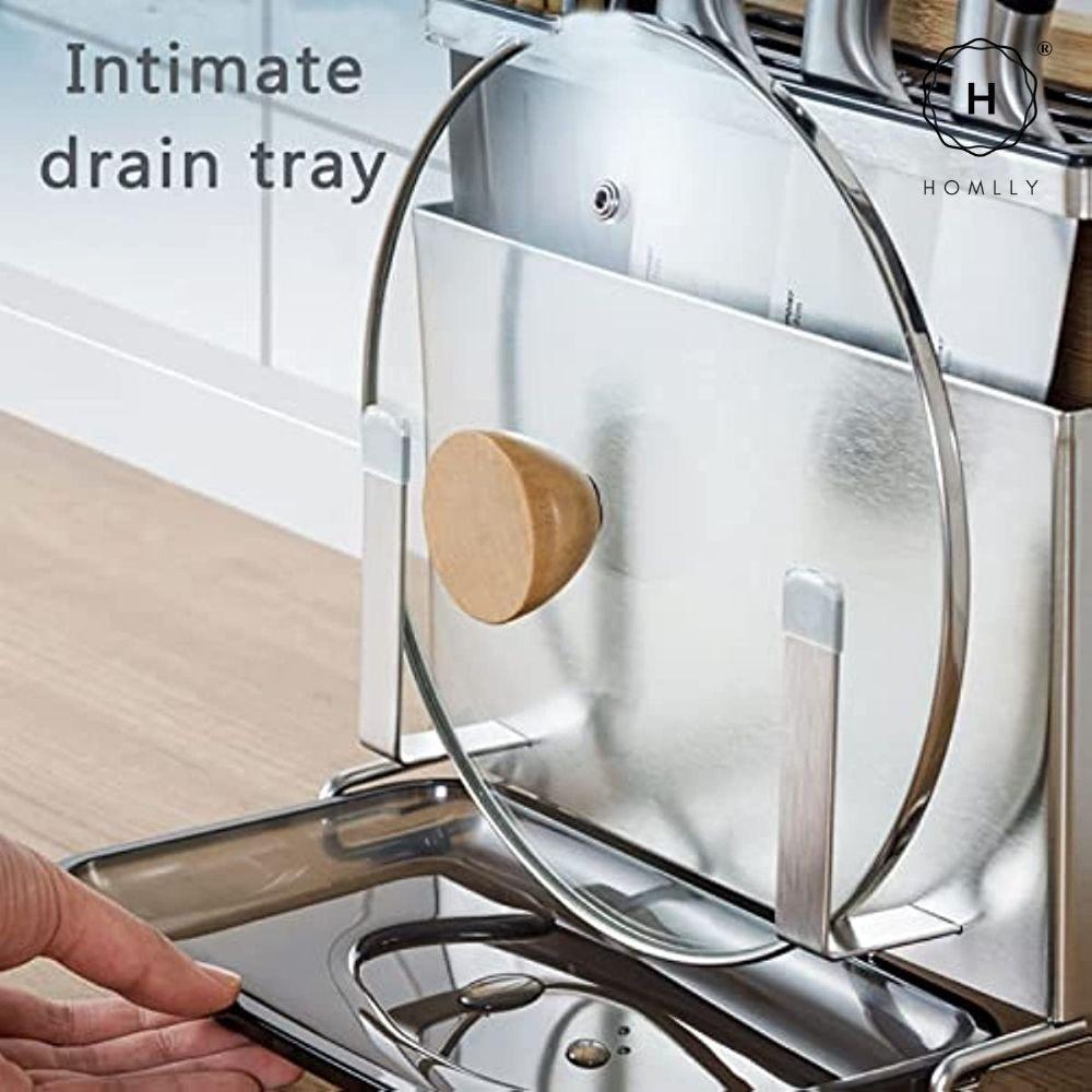 Homlly 4 in 1 kitchen Countertop Knife Block Cutlery Board Lid Organizer Rack