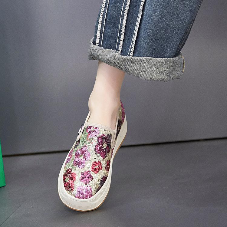 Fujin 4cm Synthetic Platform Wedge Summer Autumn Fashion Mesh Chunky Sneaker Flats Bling Leather Comfy High Brand Casual Shoes