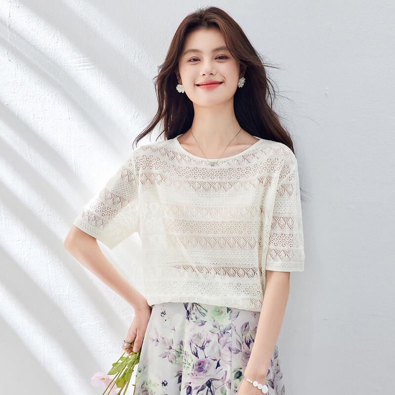 

CARBAMMI Women s Loose Hollow Knit Short-Sleeve Top L