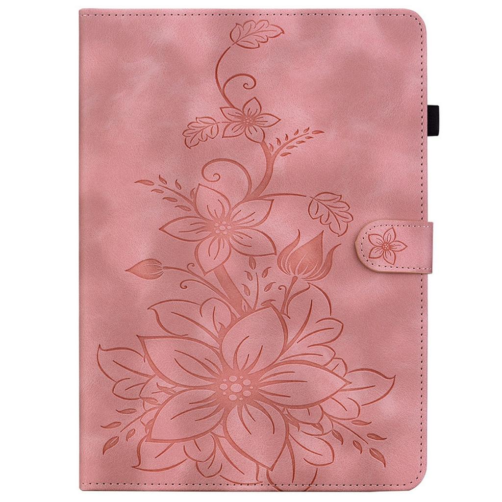 For Samsung Galaxy Tab S10 FE+ Case Lily Flower Imprint Card Slots Leather Tablet Cover