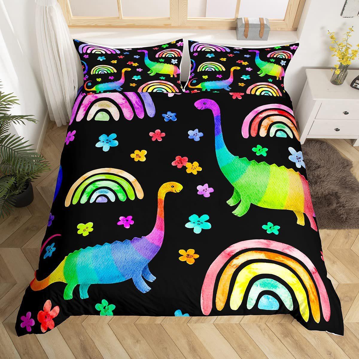 

Домашний текстиль Трехпредметный Цветной Динозавр Цифровая Печать Одеяло Наволочка Постельное белье EU single 135*200