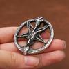 Vintage Sheep Head Pendant Necklace for Men Women GIft Stainless Steel Punk Hip Hop Animal Amulet Gothic Pentagram Goat Jewelry
