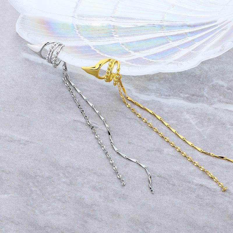 Elegant Tassel Ear Cuffs for Non-Pierced Ears - Luxe, Face-Slimming, Trendy Elf-Inspired Chain Design.