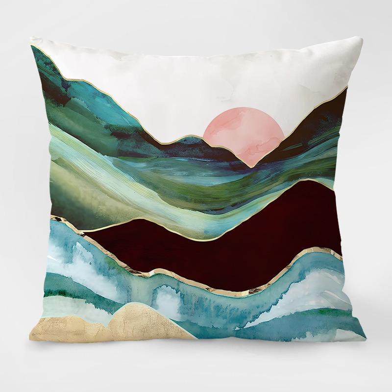 Chinese Style Mountain Pattern Decorative Pillowcase Living Room Bedroom Square Cushion Pillowcase