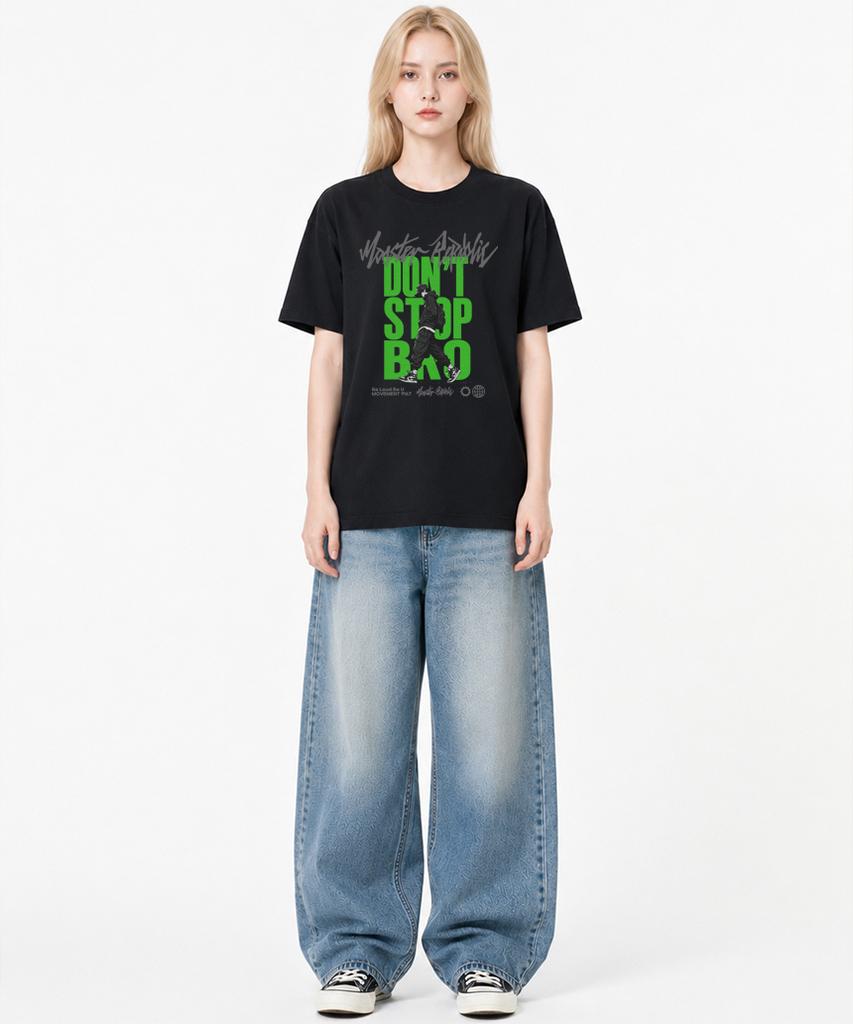 MONSTER REPUBLIC Don'T Stop Bro Light Green T-Shirt Black_9167