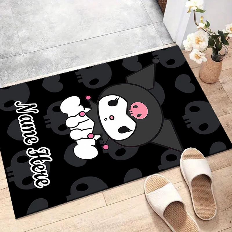Custom Kuromi Mat Personalized Name, Polyester Washable Indoor Entryway Rug, Gift for Christmas, Easter, Thanksgiving Day