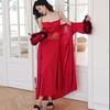 Bride Robe Set Sexy Sleepwear Lace Hollow Out Nightgown Wedding Kimono Bathrobes Gown Suit Loungewear Women V -Neck Homewear