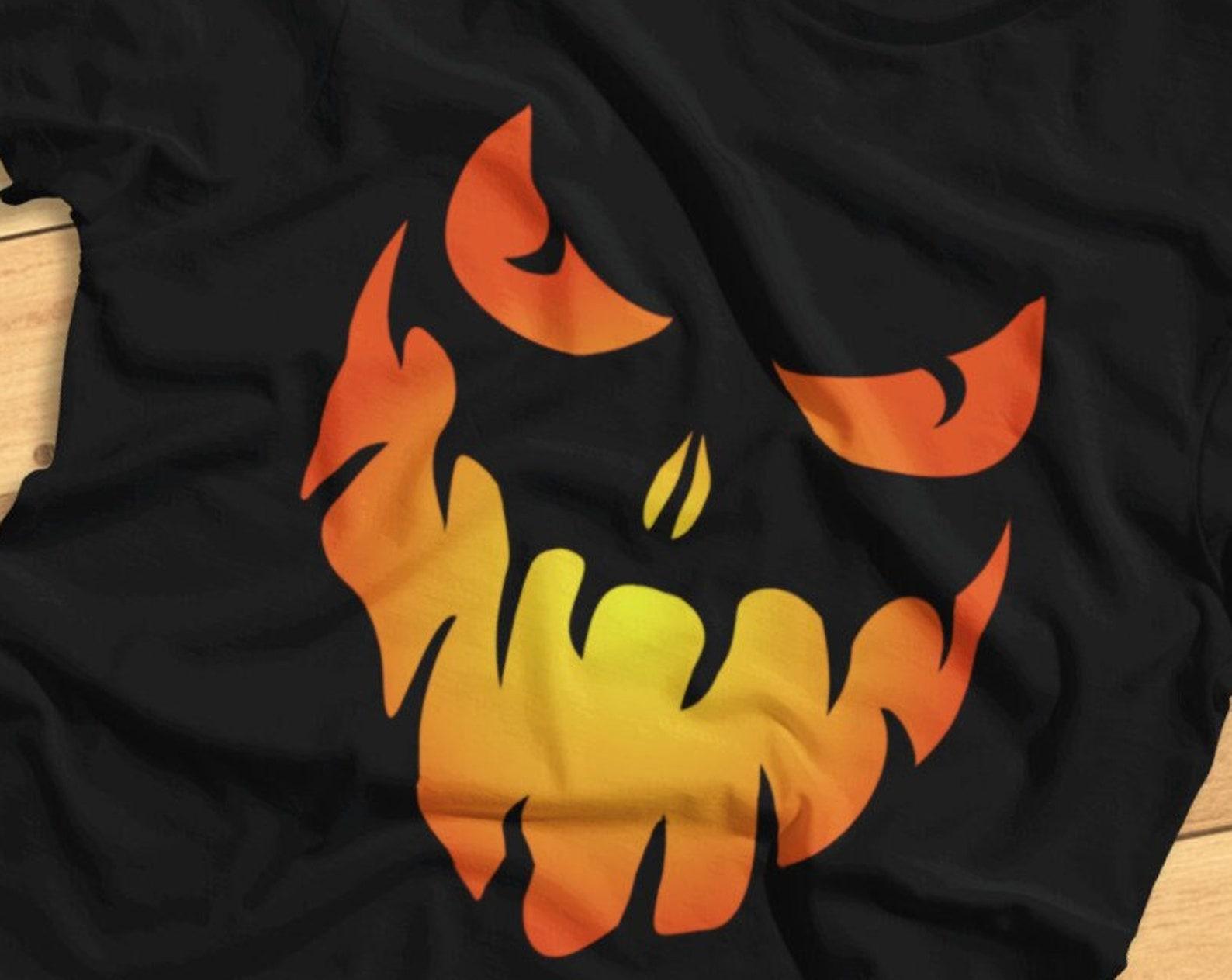 Evil Jack O Lantern Face (Fiery colors on dark shirt) - Easy Halloween Costume - T-shirt M